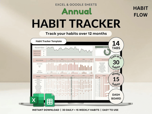 Habit Tracker Spreadsheet Google Sheets Excel Template - Habit Flow