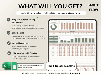 Habit Tracker Spreadsheet Google Sheets Excel Template - Habit Flow